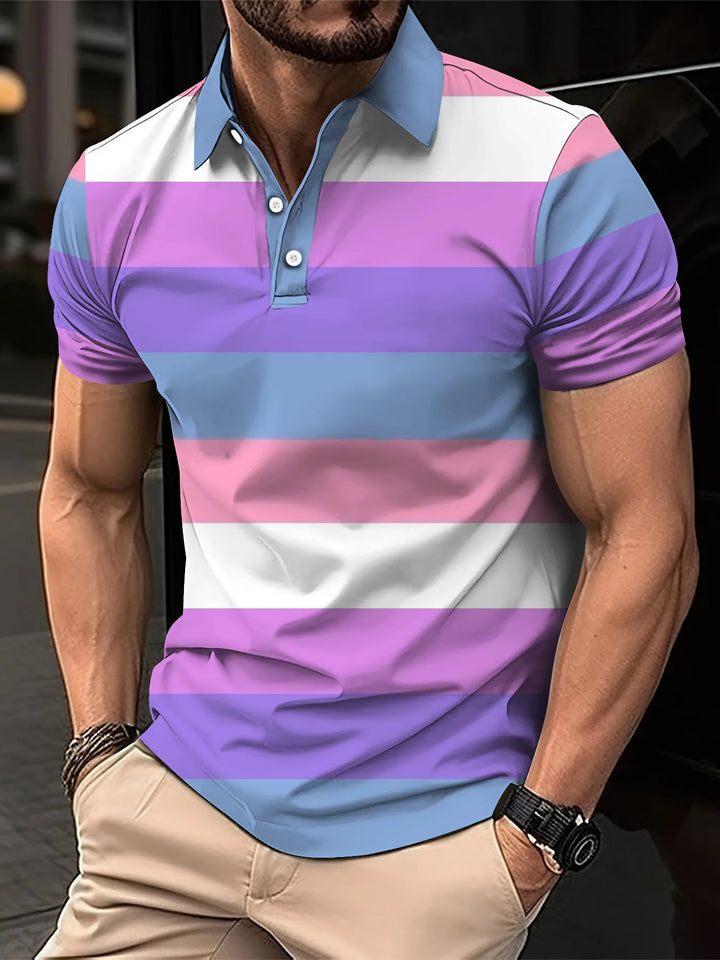 StratoStripe Polo Print Casual T-Shirt