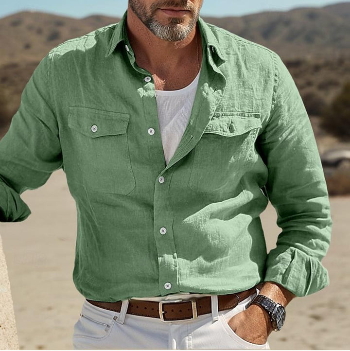 Bayside Breeze – Men’s Cotton & Linen Long Sleeve Shirt