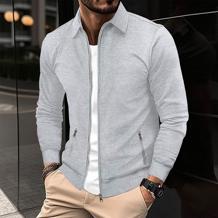 Waffle Texture Zip-Up Jacket