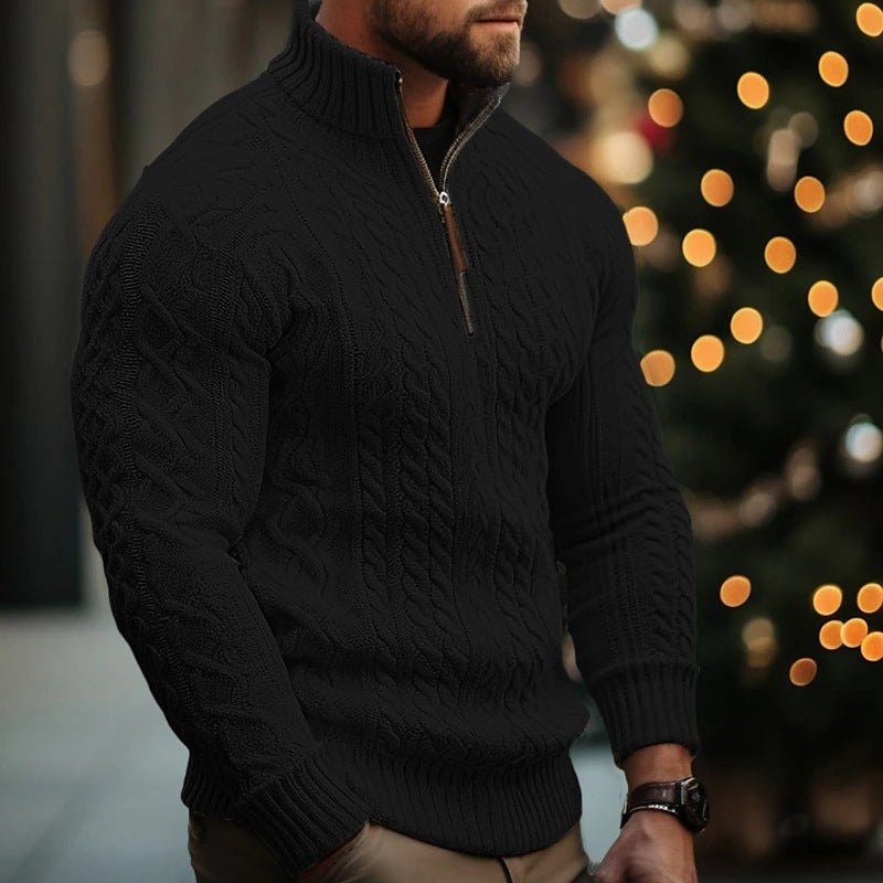 Nordic Twist Half-Zip Knit Sweater