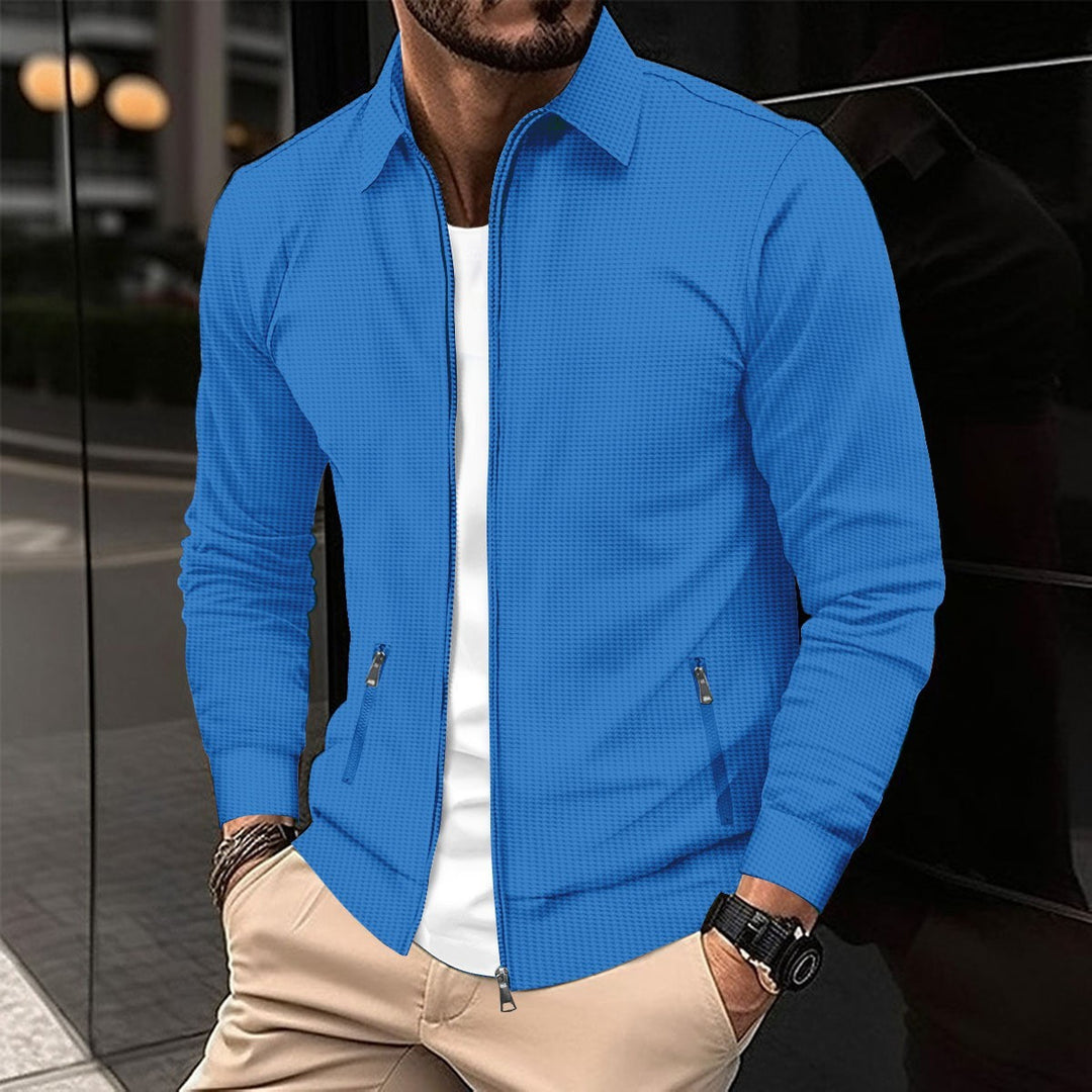Waffle Texture Zip-Up Jacket