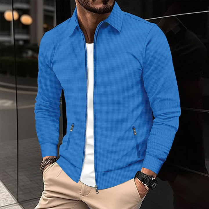 Waffle Texture Zip-Up Jacket
