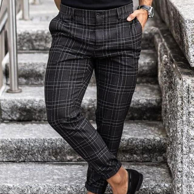 Urban Grid Slim Fit Plaid Trousers
