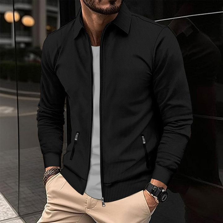 Waffle Texture Zip-Up Jacket