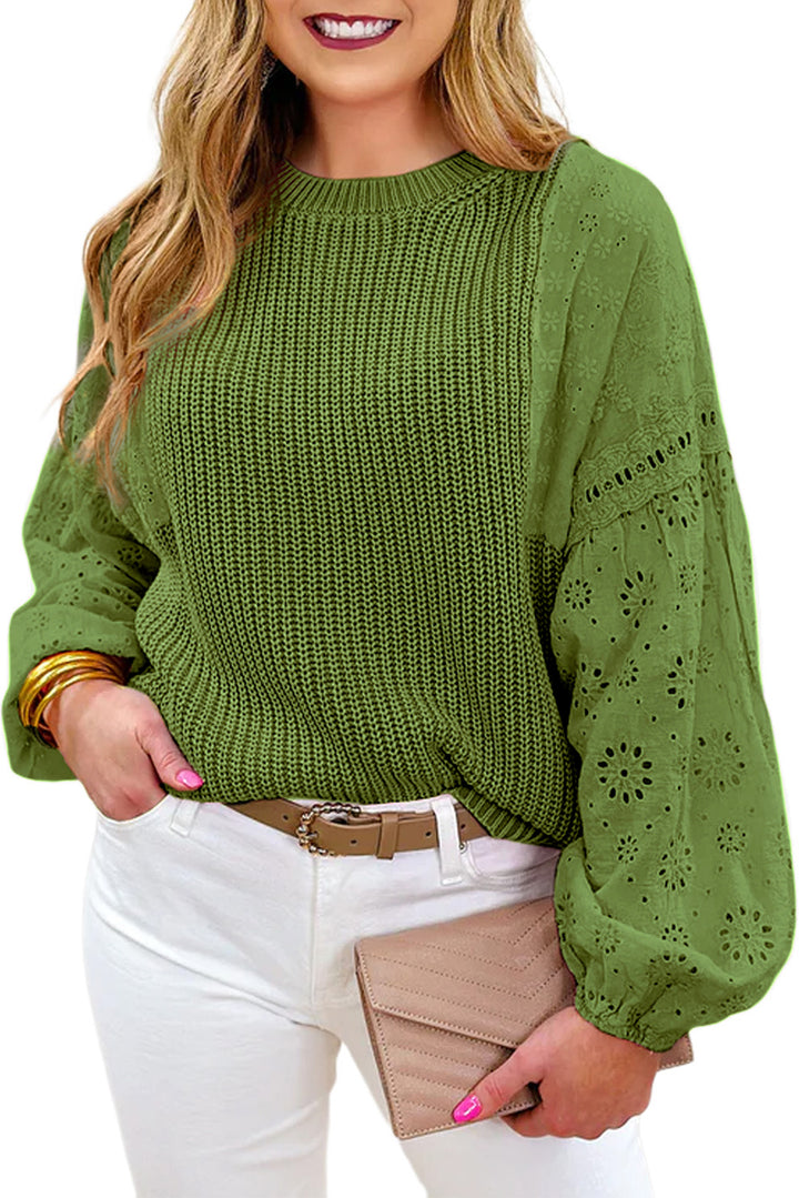 Willow Patchwork Sweater – Eyelet Sleeve Drop Shoulder Knit